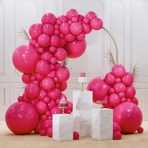 Image of PartyWoo Hot Pink Balloons 145 pcs Different Sizes of 18 12 10 5 Inch Magenta Fuchsia Balloon Arch Kit Garland for Baby Shower Wedding Bridal Shower Anniversary Birthday Party Decorations Pink-Y12