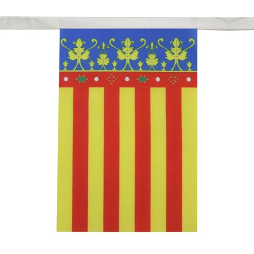 Image of AZ FLAG Valencian Community 6 meters BUNTING Flag 20 flags 9'' x 6'' - Spanish region of Comunidad Valenciana STRING flags 15 x 21 cm