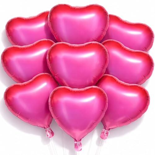 Image of KatchOn, Pride Decorations Balloons Set Pack Of 8, Pink Heart Shaped Balloons, 18 Inch, Heart Foil Balloons, Pink Heart Balloons for Pride Month Decorations and Anniversary