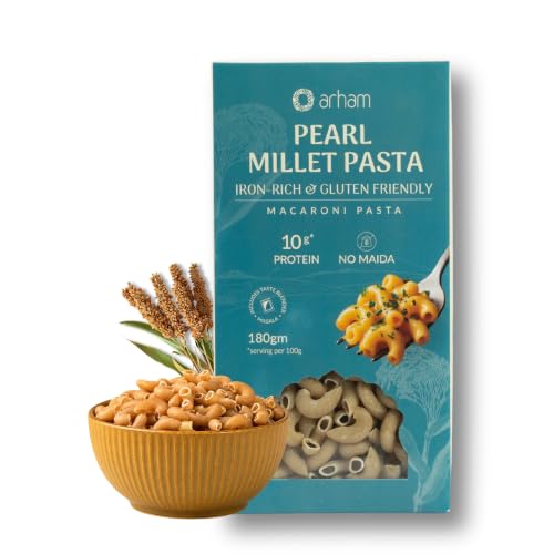 Image of Arham Organic Pearl Millet Pasta 180g | Healthy No Maida Pasta | High Fiber & Protein | Non-GMO | No Preservatives | Chemical-Free | Easy & Quick to Cook