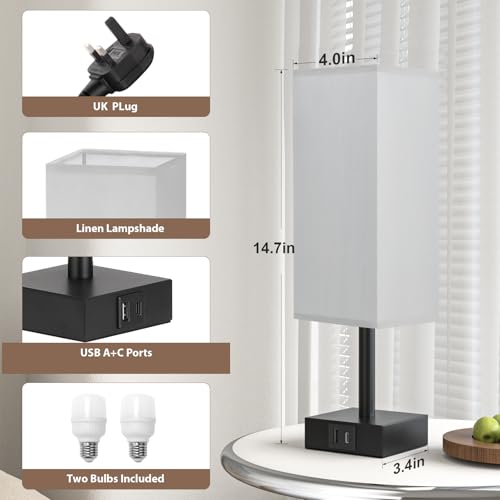 Lampe de chevet tactile à intensité variable avec chargeur USB-C