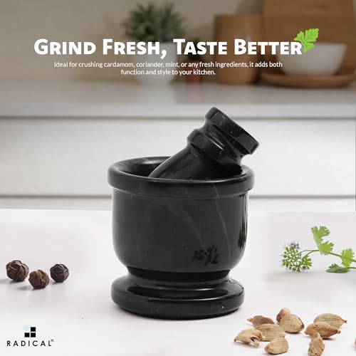 Radicaln Marble Mortar and Pestle Set Black 2.5\" Inches Handmade Spice Grinder for Kitchen Herb Grinder Bowl & Garlic Crusher for Kitchen Accessories