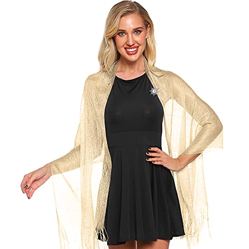 SATINIOR Metallic Shimmering Shawls and Wraps for Evening Dress Women's Scarf with Snowflake Clip for Evening Party Wedding3