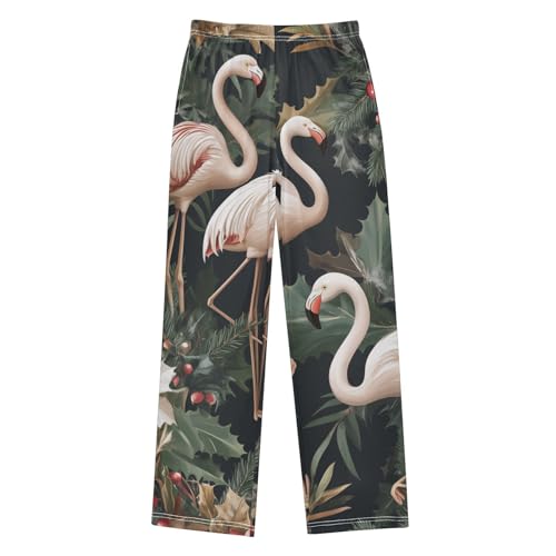 Flamingo Berry Flowers Boys Long Pants Soft Trousers Elastic Waist Kids Lounge Bottoms with Pockets S-XL