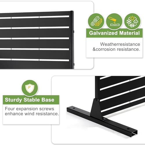 Metal Privacy Screen Outdoor Privacy Screen 72" H×44" W, Freestanding Decorative Privacy Screen for Balcony Patio Lawn Garden, Privacy Fence Privacy Panel-Black&Louvered(5 Panels)