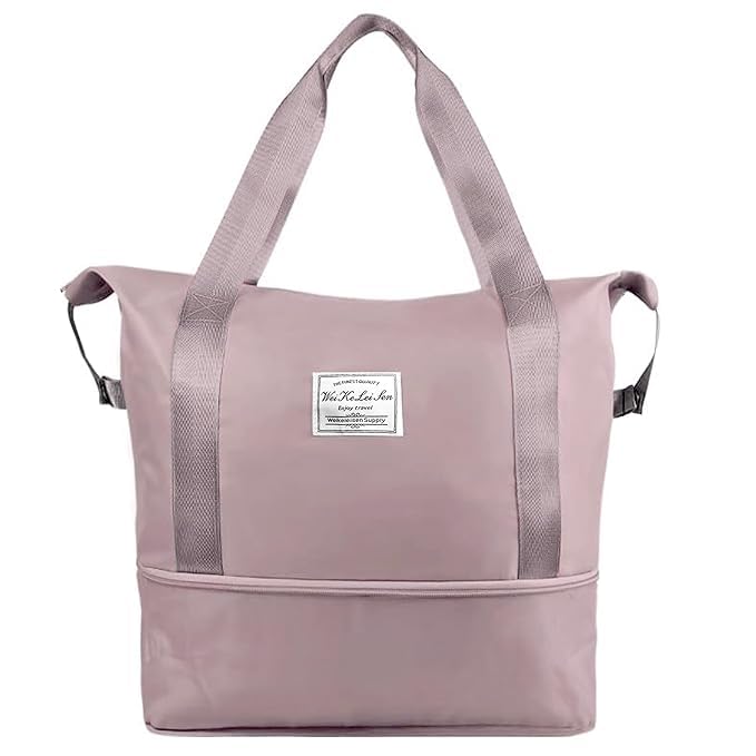 Image of Nylon 41 Cms Imported Foldable Travel Duffle Bag for Women, Expandable Lightweight Waterproof Carry Weekender Overnight Luggage Bag (Peach)