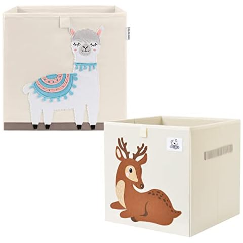 CLCROBD Foldable Animal Cube Storage Bins Fabric Toy Box/Chest/Organizer for Kids Nursery, 13 inch (Llama + Deer) Cover
