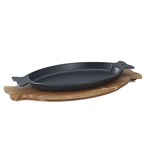 Essenso Best Enameled Cast Iron Fish Pan Serving Dish Oval Oven Roasting Plate