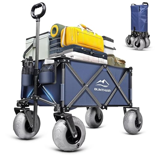 BLINTHAR Beach Wagon with Big Wheels for Sand, Heavy Duty Collapsible Folding Wagon with All-Terrain 9