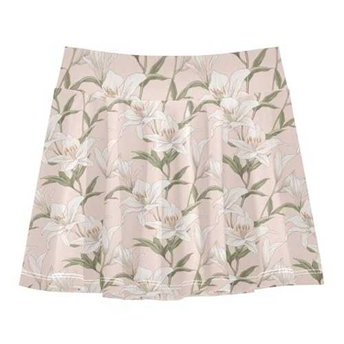 Sweet Lily Blush Flowy Tennis Skirt for Girls with Built-in Shorts Kids Cheer Skirt with Pockets Skorts for Little Girl