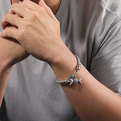 Triple Moon Goddess Amulet Wicca Pentagram Wheat Chain Bracelet for Women Men Pagan Jewelry2