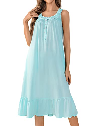 Image of MZROCR Cotton Nightgowns for Women Soft Sleeveless Night Gown for Adult Women Ruffle Sleepwear