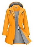 ATLASLAVA Rain Jacket Women Waterproof Long Lightweight Raincoat Hooded Windbreaker Outdoor Trench Coat YELLOW M