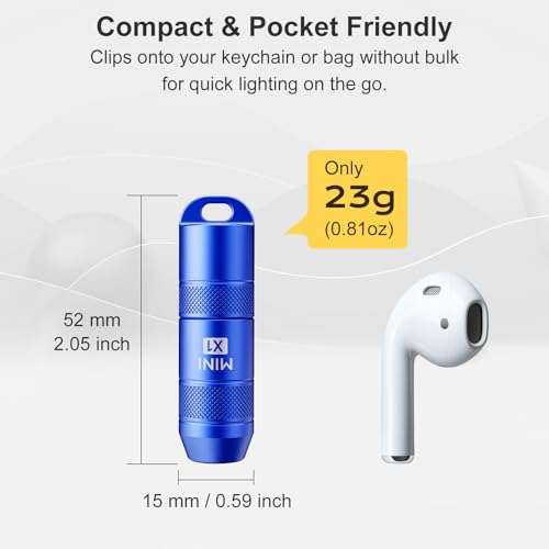 Image of Mini Keychain Flashlight - Instant On Pull to Light, 100 Lumens Tiny EDC Flash Light, USB-C Rechargeable Micro LED Torch, Waterproof IPX6, for Everyday Carry, Emergency & Outdoor Use (Blue)