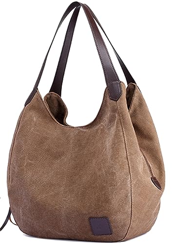 Image of Women Canvas Hobo Purse Multi Pocket Handbags Shoulder Bags Totes Purses