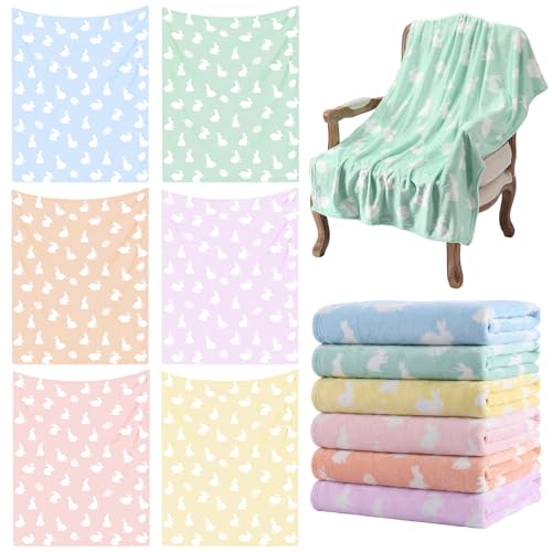 Buryeah 6 Pack Easter Bunny Throw Blankets 40x50 Inch, Pastel