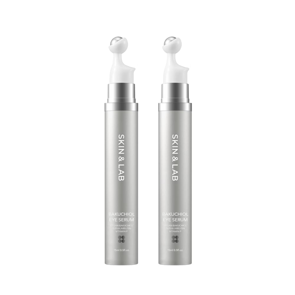 [SKIN&LAB] Bakuchiol Eye Serum Duo Set, Korean Skincare Set for Wrinkles, Fine Lines, Dark Circles, Anti-Aging, Firming & Hydrating Eye Treatment (0.5 fl. oz. X 2)