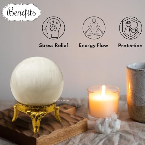 Image of Certified Scolecite Crystal Ball for Meditation - Premium Crystal Vastu Items for Home and Feng Shui Items for Good Luck - Ideal for Pooja Supplies and Spiritual Practices (1.5 inch Inch)