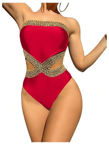 Image of Milumia Women's Stitch Detail Strapless One Piece Swimsuit Cut Out Bandeau Bathing Suit