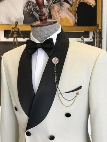 2 Piece Men's Slim Fit Suit Double Breasted Shawl Lapel with Bow Tie Tuxedos Wedding Business Set3