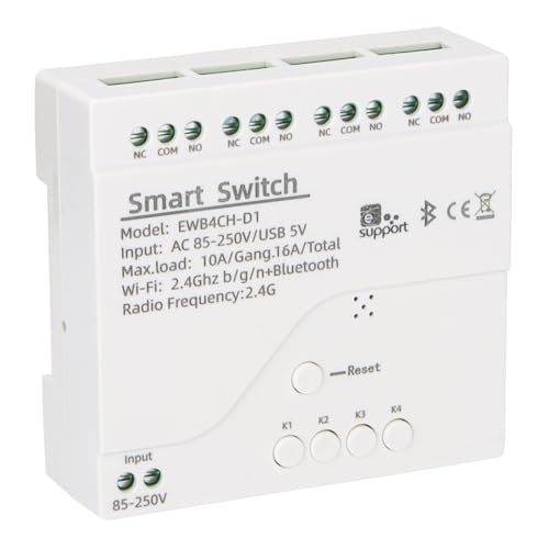 Wengart Smart WiFi-Relaisschalter, AC 85–250 V, 10 A, 4-Kanal-Trockenkontakt-Relaisschaltermodul, 2,4 GHz, Ewelink-App, funktioniert mit Alexa Google Home, unterstützt drei Steuerungsmodi