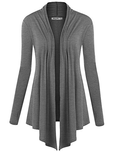Image of Lock and Love Women's Draped Front Open Asymmetrical Cardigan - Casual Long Sleeve Lightweight Duster