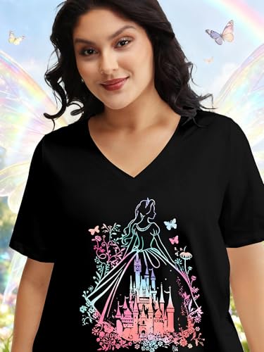 Image of NANYUAYA Plus Size Magic Shirts for Women Castle Kingdom Graphic Magical T Shirt Cute Holiday Princess Tee Vacation Tops