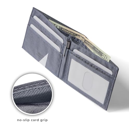 Image of Allett ID Wallet, Slate Grey | Leather, RFID Blocking | Slim Minimalist Bifold Wallet, Water Resistant, Durable, Thin, Front Pocket | Holds 4-12+ Cards, Cash