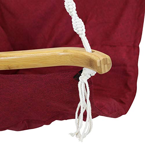 Sunnydaze Audrey Hammock Chair Swing With Wood Armrest And Cushion - Outdoor Hanging Lounge Seat For Patio, Balcony And Backyard - Olefin Fabric And Bamboo - 260-Pound Capacity - Red #TOP3