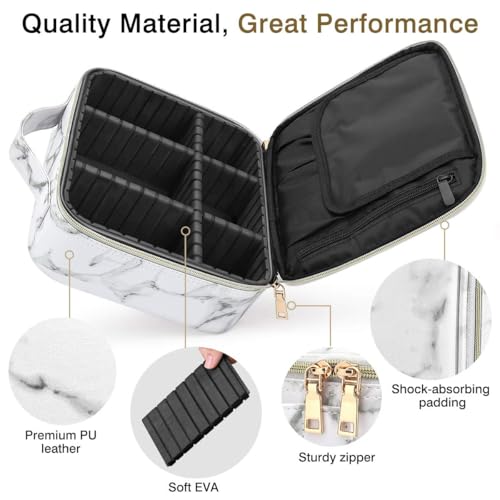 Image of SHAMAX Professional Makeup Case Organizer Bag for Women, Travel Cosmetic Kit Vanity Box with Adjustable Dividers, Portable Beauty Makeup Organiser & Cosmetic Travel Pouch | (White Marble)