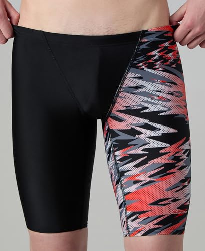 Image of Speedo Men's Endurance10 Hyperboom Print V-Cut Jammer Swimming Trunks | UPF 40+ Sun Protection | Chlorine Resistance | Shape Retention Fabric Swimming Costume | Drawstring Waist