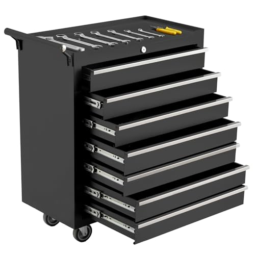 Image of Aptliton 7-Drawer Rolling Tool Chest Organizer – Metal Storage Cabinet for Garage & Workshop – Adjustable Shelf – Lockable Wheels – Black Color