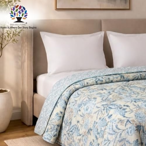 Image of Dream Living Luxury ULTRASONIC AC Comforter - Quilted Microfiber | 120 GSM | All‑Season for Bedroom, Travel (220x220 cm) White & Blue