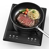 WAATFEET 1700W Portable Electric Induction Cooktop and Burner,Countertop Hot Plate with 10-Level Adjustment,3-Hour Timer,Smart Touch Cooktop,and Safety Lock Feature,Black