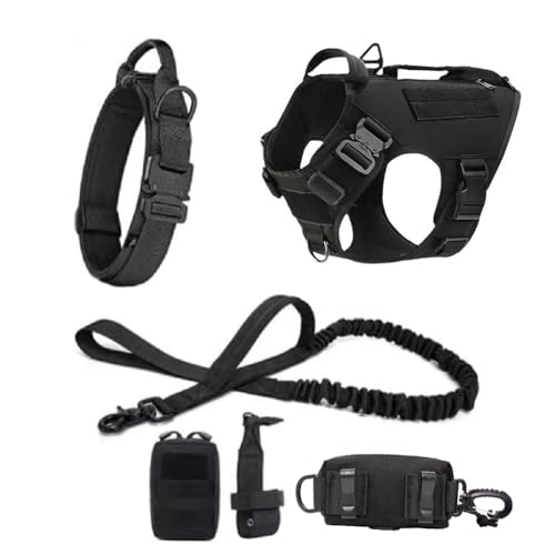 MOKATES Hundegeschirr für große Hunde, Deutscher Schäferhund, Malinois, Trainingsweste, Hundegeschirr und Leine und Halsband, Set für alle Hunderassen, Schwarz, komplettes Set, Größe M