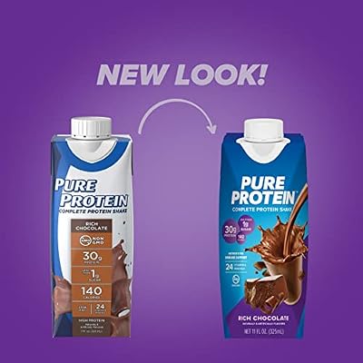 Pure Protein Chocolate Protein Shake, 30g Protein, 12 Pack and Pure Protein Bars, 20g Protein, Chocolate Peanut Caramel, 12 Count