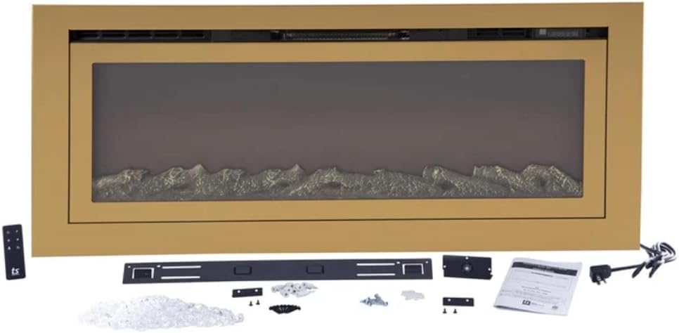 Touchstone Sideline Deluxe -Gold Smart Electric Fireplace- 72" Wide- Alexa/WiFi-Enabled- in Wall Recessed- 5 Flame Settings- 9 Flame Colors- 1,500W Heater- Log & Crystal Options- 86278