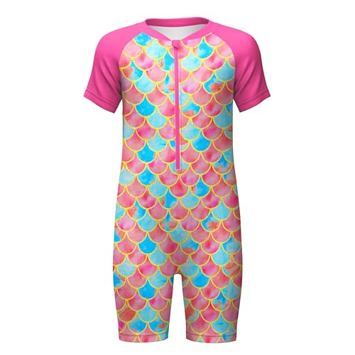 LQSZ Girls Rash Guard One Piece Swimsuit Short Sleeve UV Protection Summer Bathing Suit for Kids 3-12 Years