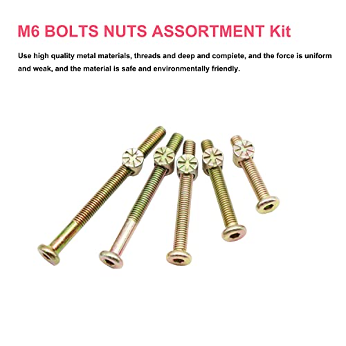 M6 Kit de remplacement du matériel pour bébé en berceau, cSeao 50pcs Kit d'assortiment pour écrous à barres pour fauteuils à lit bouché, M6x20mm/ 30mm/ 40mm/ 50mm/ 60mm