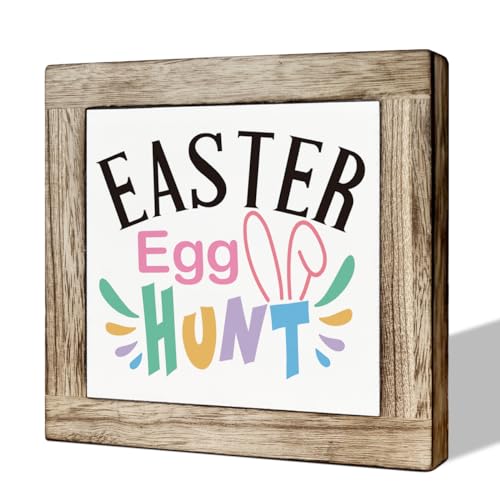 MLTEye Easter Table Decor, Wooden Box Signs for Home Decor, Easter Game Sign, Front Door Porch Decor, Farmhouse Easter Party Decor Ornaments, Easter Wooden Signs with Saying Easter Egg Hunt