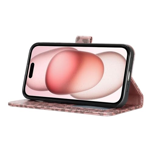 Image of for iPhone 15 Plus Case Wallet with Card Holder,for iPhone 14 Plus Wallet Case for Women Men,PU Leather Shockproof Magnetic Buckle Stand Flip Phone Case-Rose Gold Leopard