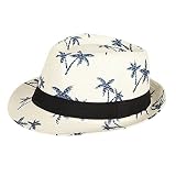TOWARDSNAN Sombrero de paja con estampado de Fedora, sombrero de playa de Panamá, sombrero de playa de paja, blanco leche, Talla única