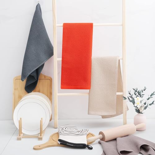 Image of Homaxy 100% Cotton Waffle Weave Kitchen Dish Towels, Ultra Soft Absorbent Quick Drying Cleaning Towel, 13 x 28 Inches, 12-Pack, Beige