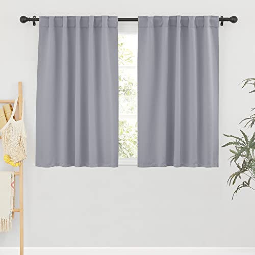 Image of RYB HOME Small Window Curtains Blackout, Privacy Thermal Insulating Drapes for Bedroom Bathroom Basement Cafe Classroom Window Decor, W 34 x L 45 inches, Silver Grey, 2 Panels
