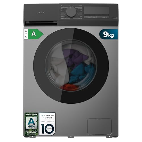 Cecotec Lavadora Carga Frontal 9Kg Bolero DressCode 9450 Inverter Steel, 1400 rpm, 16 programas, Clase A-10%, Motor Inverter Plus, Allergy Care, Pearl Drum, Función Silence, Stop&Go y Kid Lock, Steel