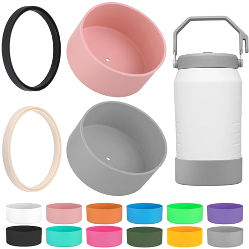 4-Piece Silicone Sleeve with Replacement Gasket for Stanley 64oz IceFlow Flip Top Tumbler, Silicone Sleeve Replacement Gasket for Stanley 64oz Water Bottle (4, Pink Gray)