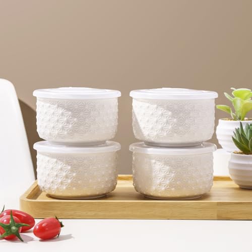 Mosuji 10 oz Set of 4 Oven-Safe Porcelain Ramekins with Lids, Large White Souffle and Creme Brulee Baking Dishes, Ramekin Bowls for Sauce and Dessert by Mosuji - Image 4