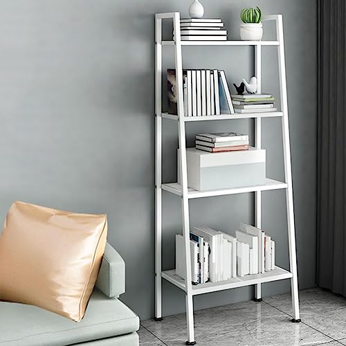 Estantería de metal moderna con escalera, estante rectangular multicapa para cocina, sala de estar o balcón, diseño trapezoidal de suelo a techo, ideal para libros y plantas