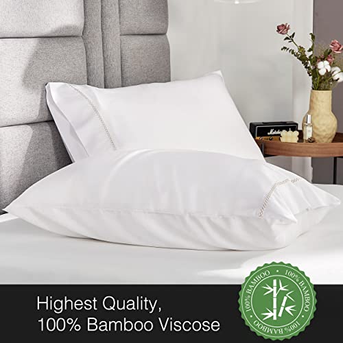 Maxxdecoo White King Pillow Cases Set Of 2, Viscose From Bamboo Cooling Pillowcase For Hot Sleepers & Night Sweats - Breathable & Soft Pillow Cover For Adults And Kids, Embroidery Design, 20"X30" #TOP2