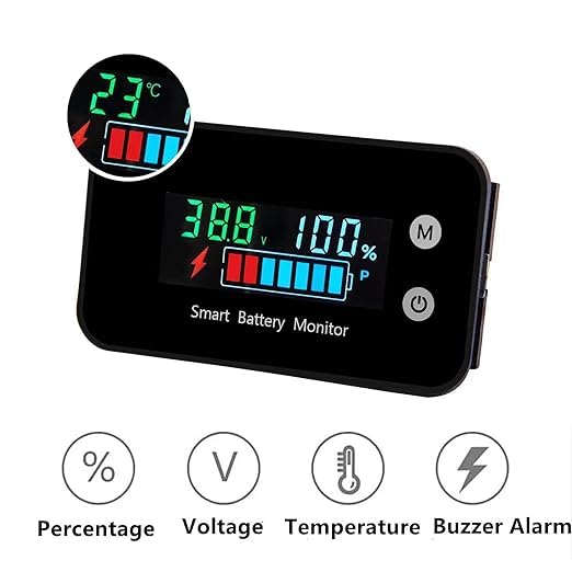 Image of IPX7 Waterproof 7-100v Battery Monitor with Mounting Bracket Alarm &Temp | 12v 24v 36v 48v 60v 72v Digital Display Lead-acid & lithium-ion Battery Voltage Remaining Capacity Percentage Tester